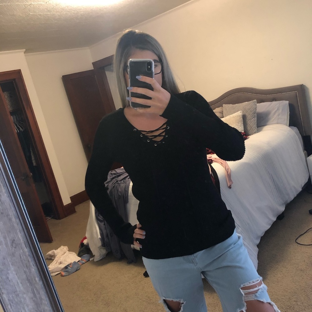 Black lace up sweater